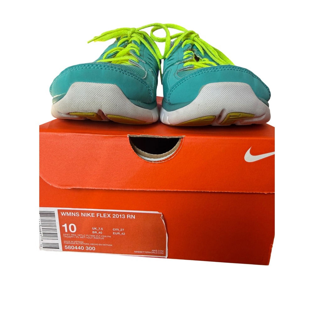 Nike Flex 2013 RN Running Shoes Womens 10 Turquoise Volt Excellent 580440-300